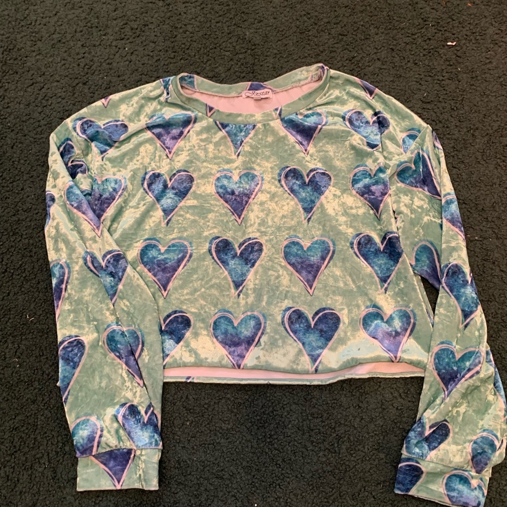 Jxstar Velvet green heart shirt Size: XL